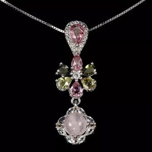 Breathtaking Genuine Morganite, Tourmaline and Topaz Necklace